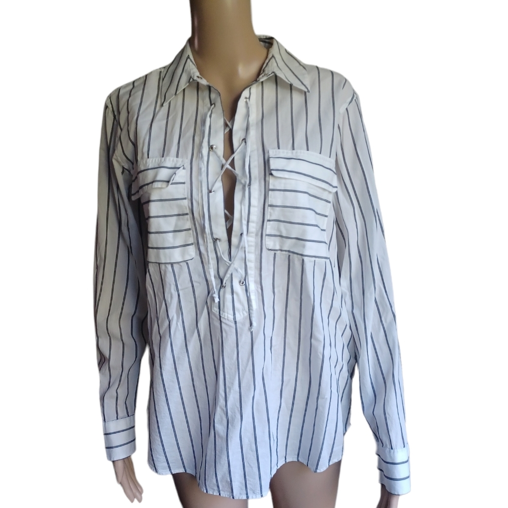Equipment Femme Blouse Button Down Top Drawstring V Neckline Size Small Petite